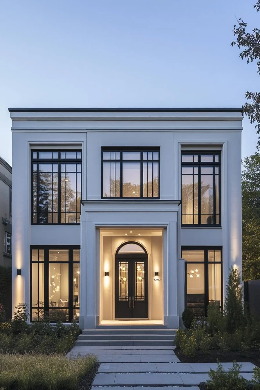 A Striking Neoclassical Home Under Evening Skies