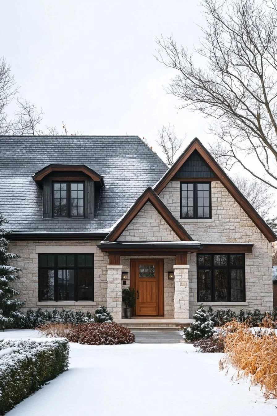Snow-Covered Stone Cottage Retreat