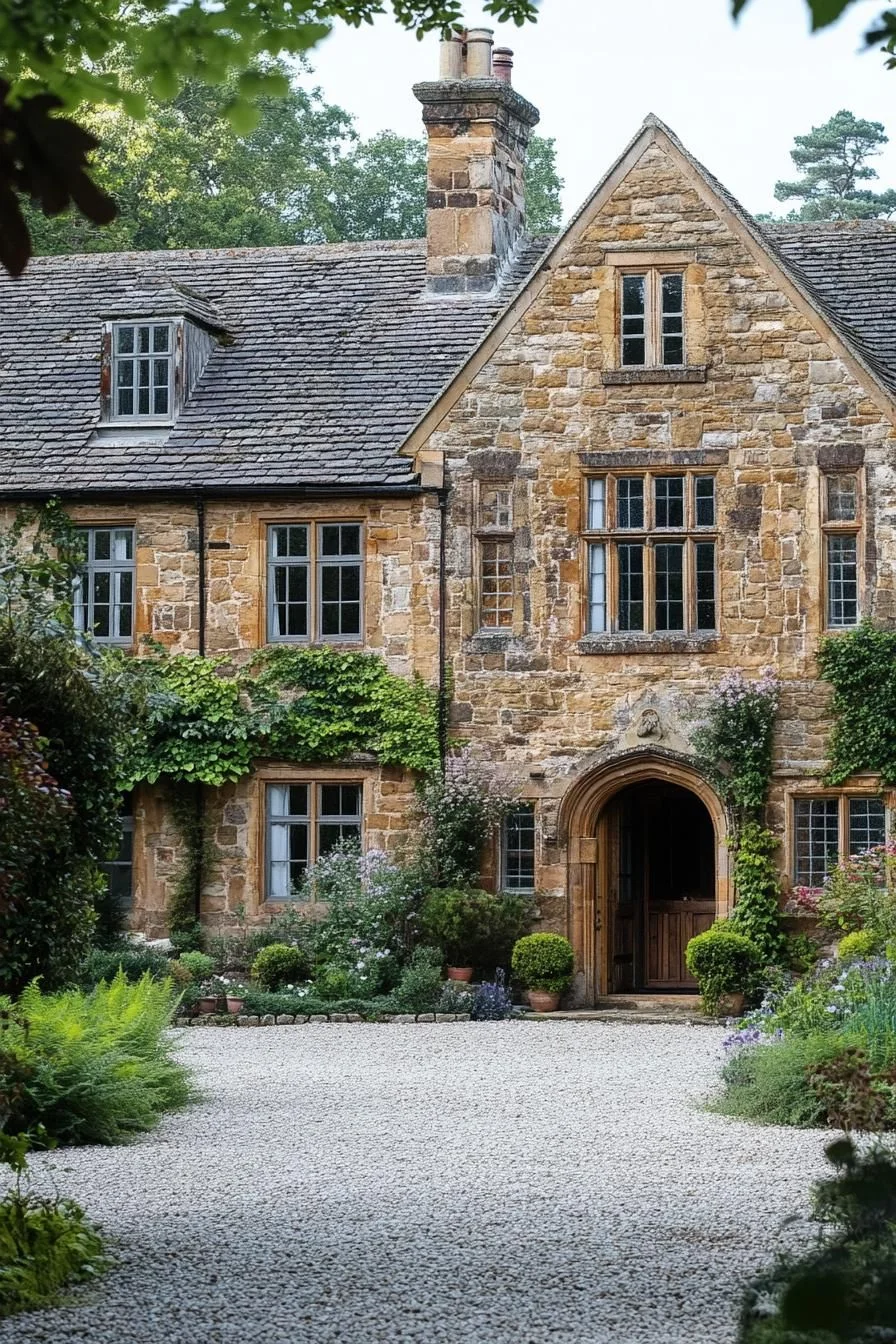 A Golden Stone Manor Wrapped in Leaves