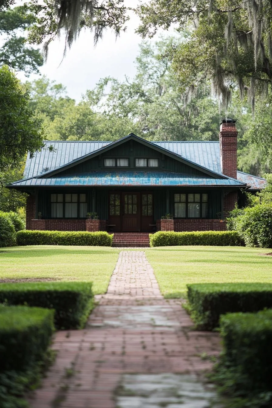 A Farmhouse Reached by a Brick Pathway