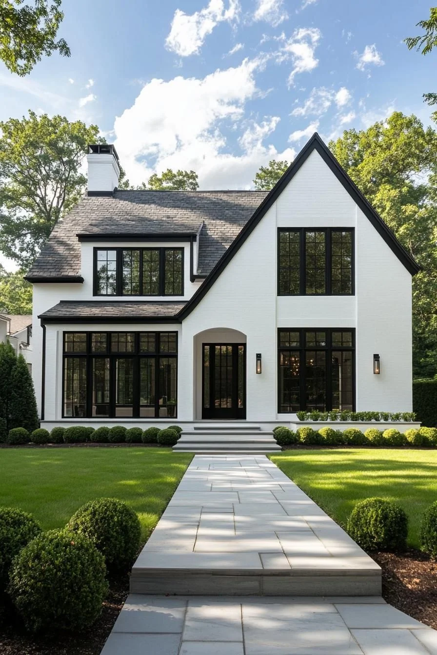 46) White Home With Dramatic Ink Lines