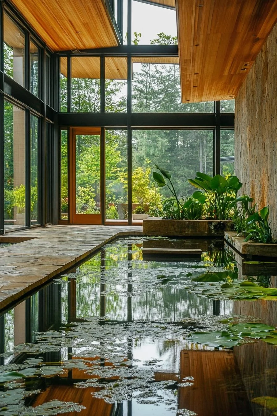 Lush Lagoon: Framed by Glass Walls