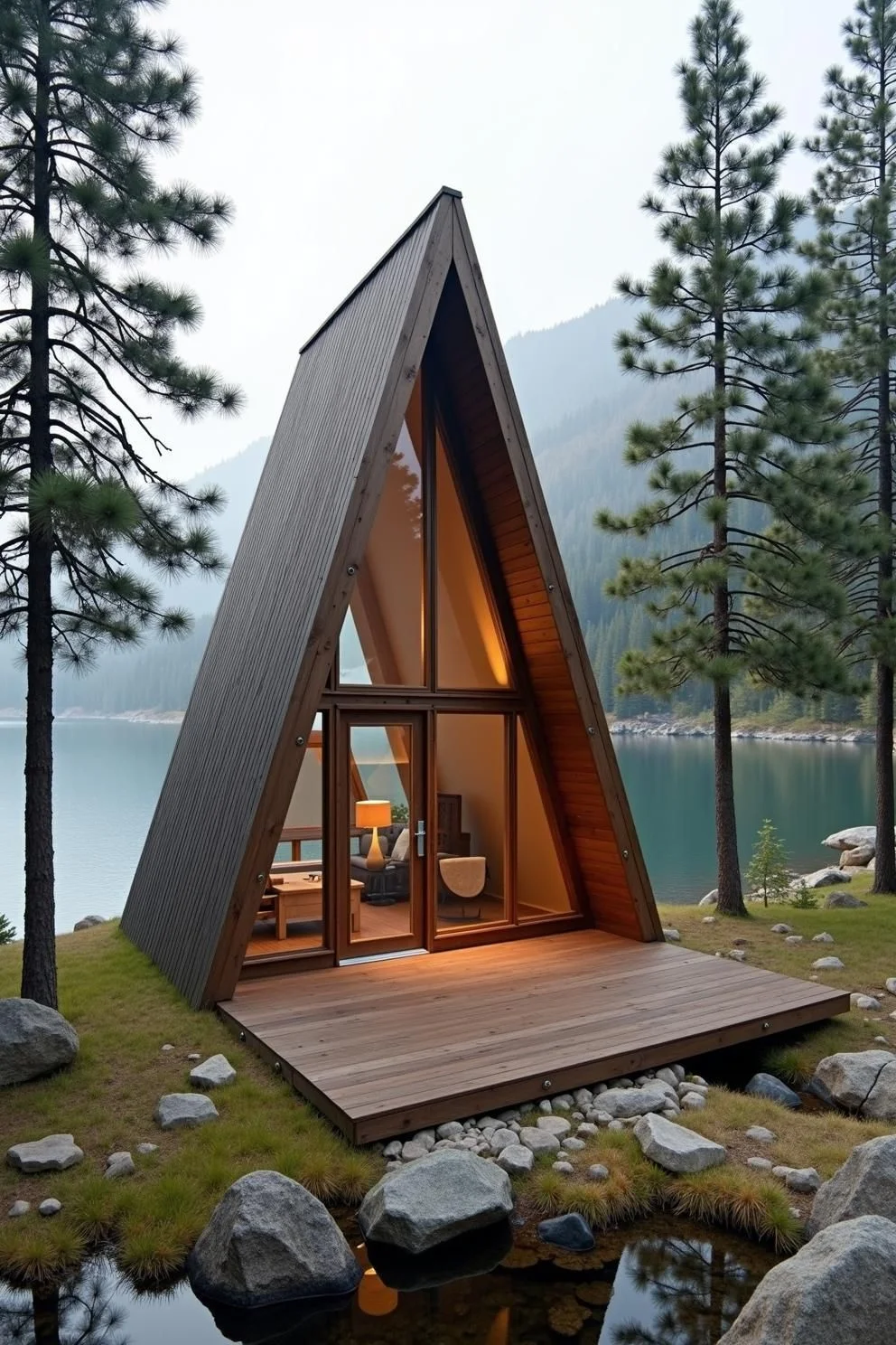 A Peaked Cabin Overlooking the Lake