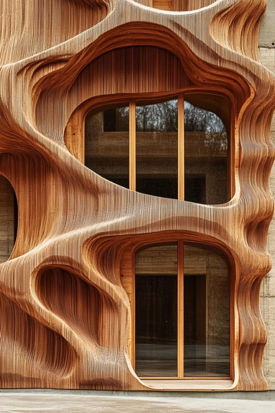 Ribbed Wood Facade in Rippled Form