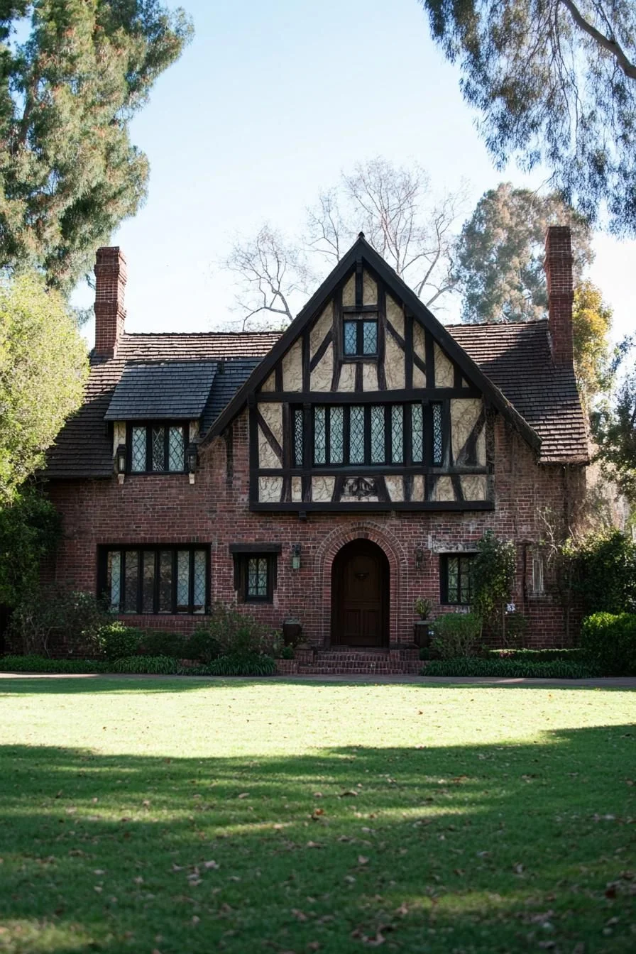 An Old Tudor Home Under Tall Trees