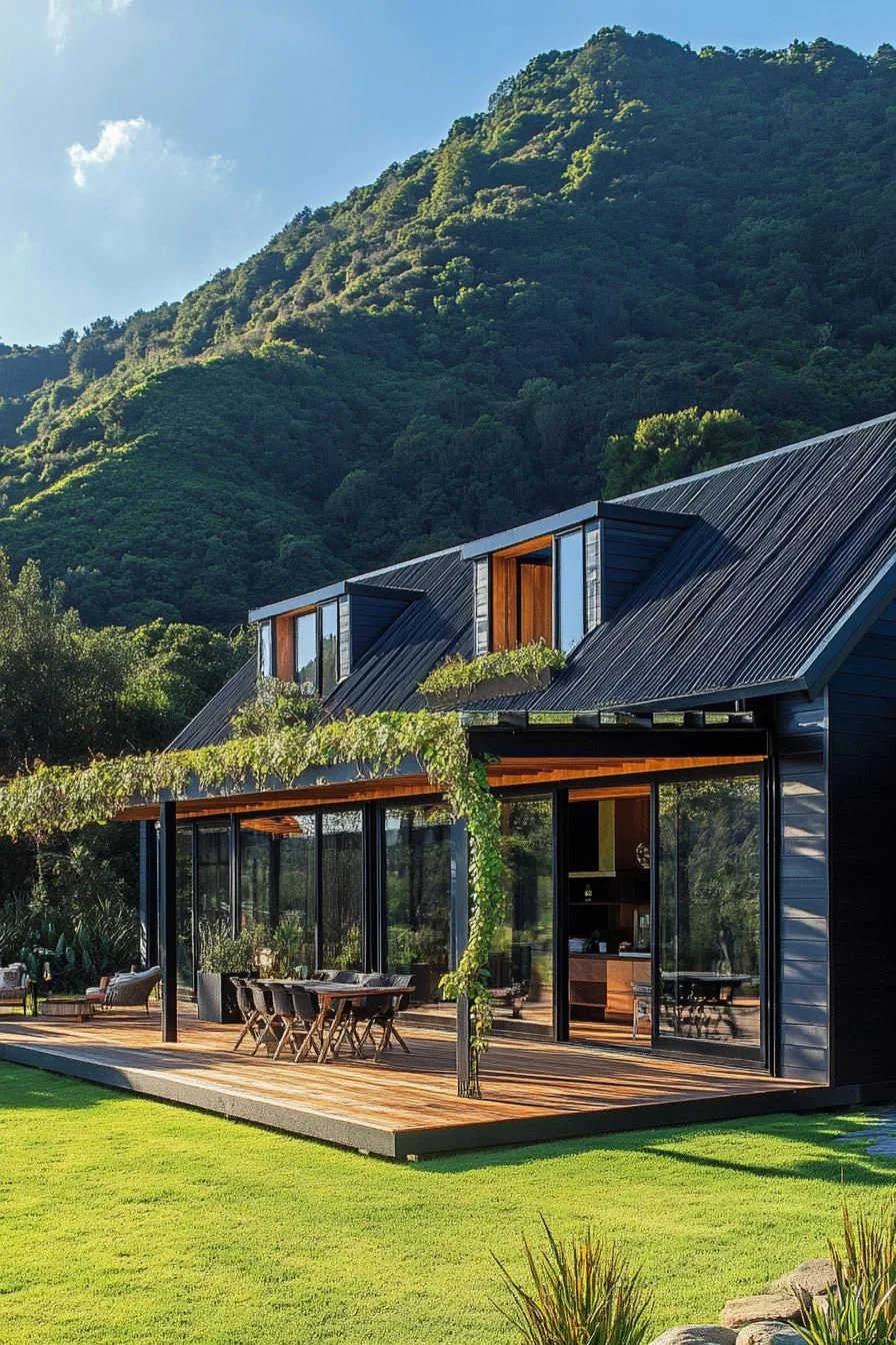 Vine-Covered Long House on a Hillside