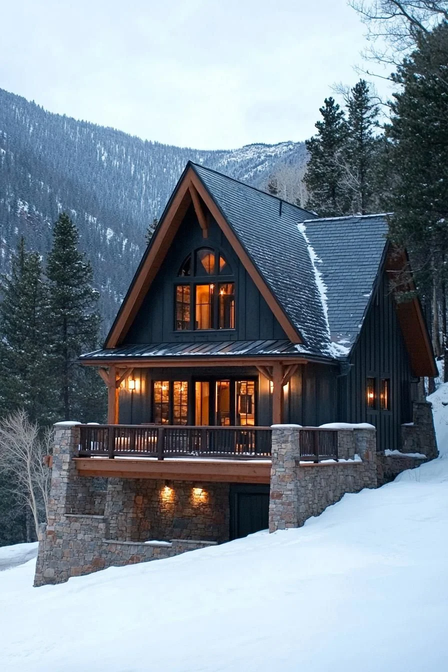 Snow-Dusted Gabled Home in Pines