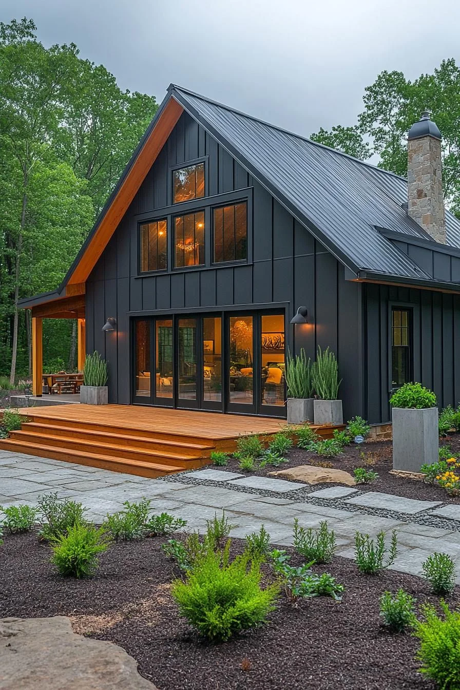 Modern Barn House With Warm Lighting