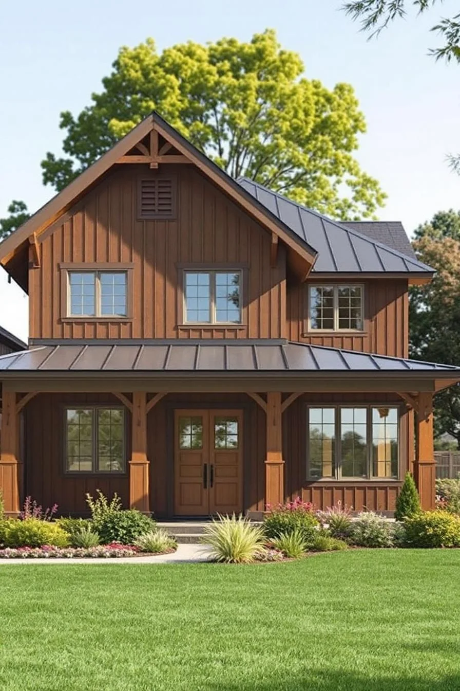 A Chestnut-Toned Farmhouse with a Steel Roof