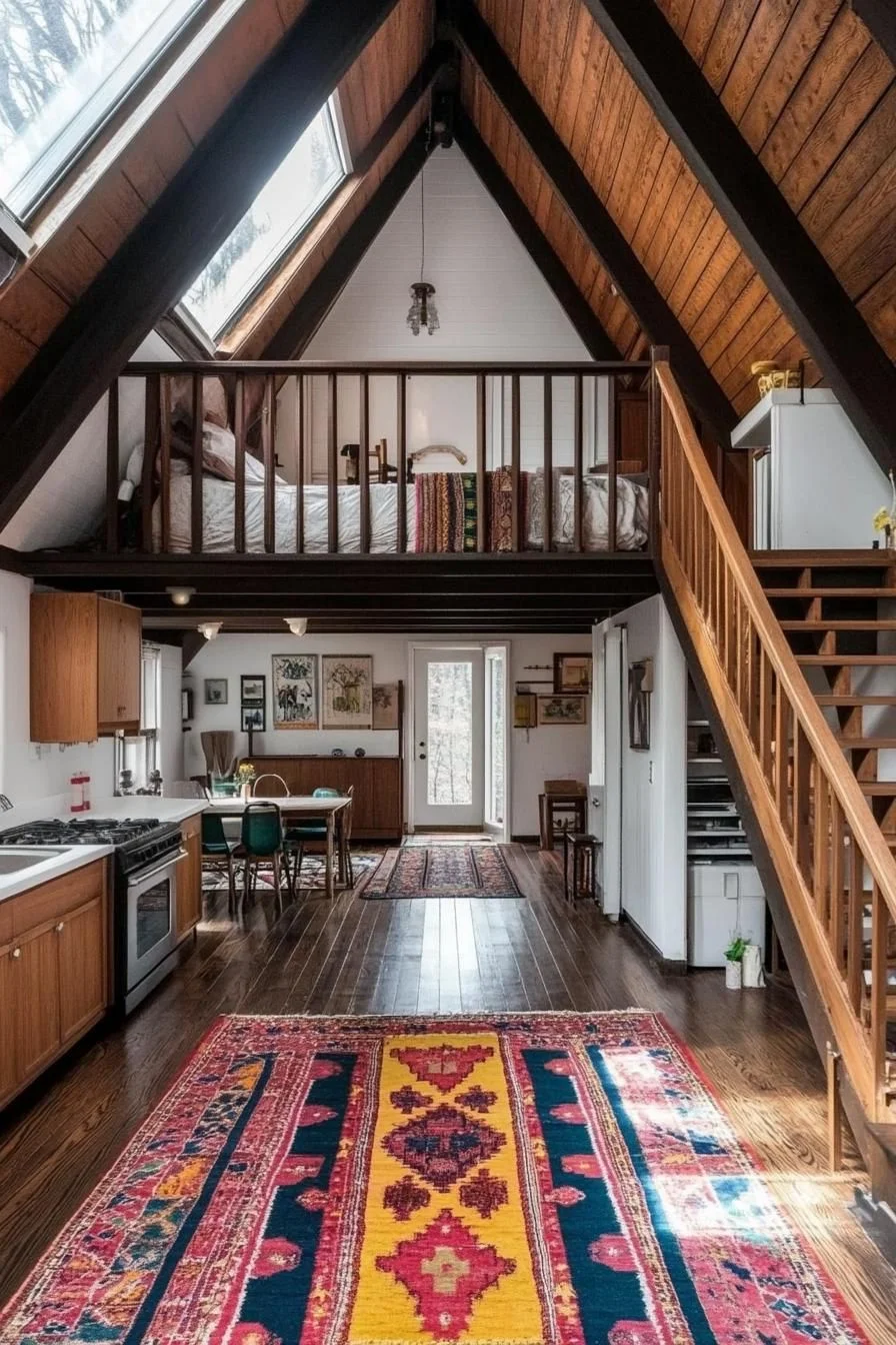 An A-Frame Interior With A Bold Color Pop