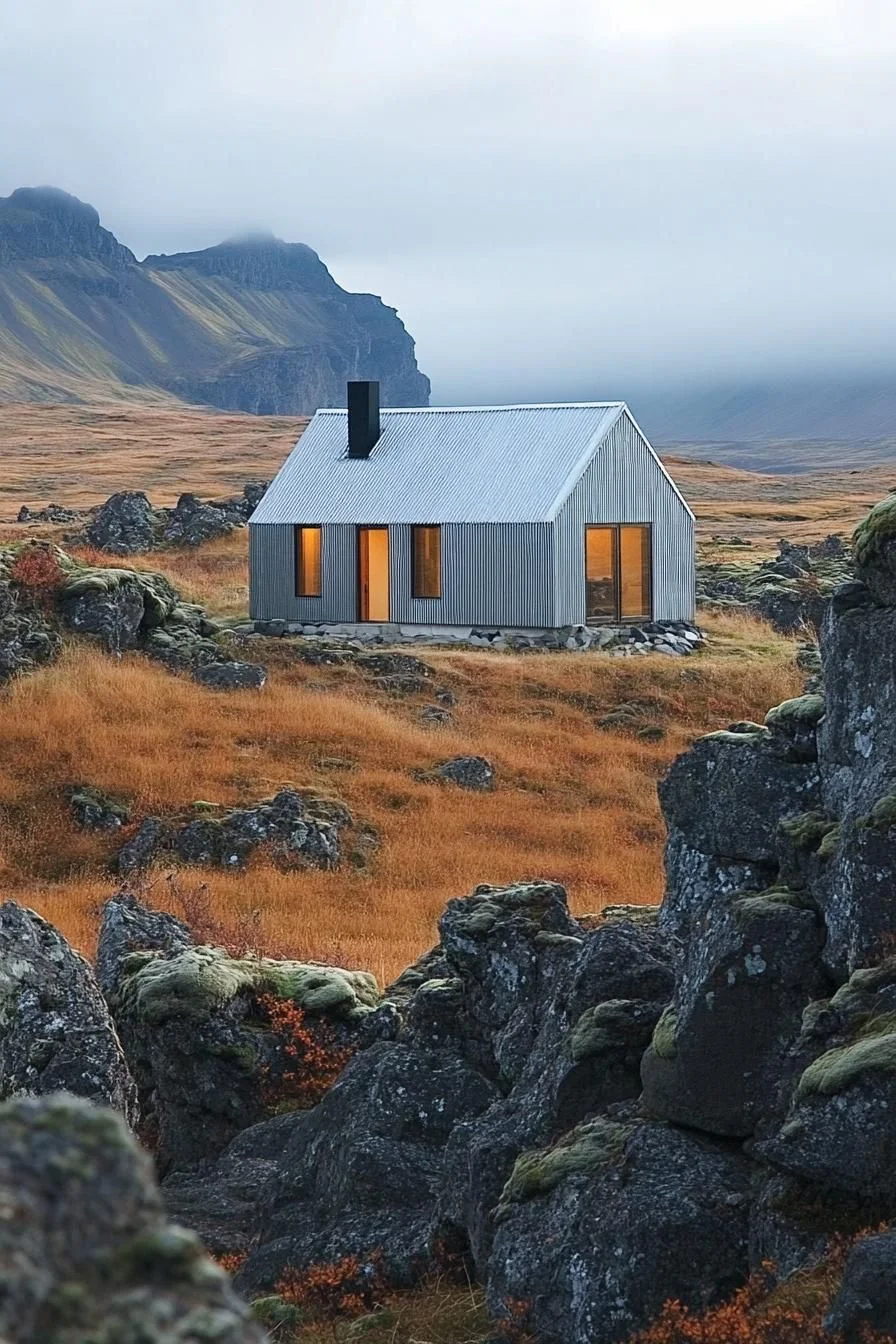 A Metal Cabin on a Rocky Plain