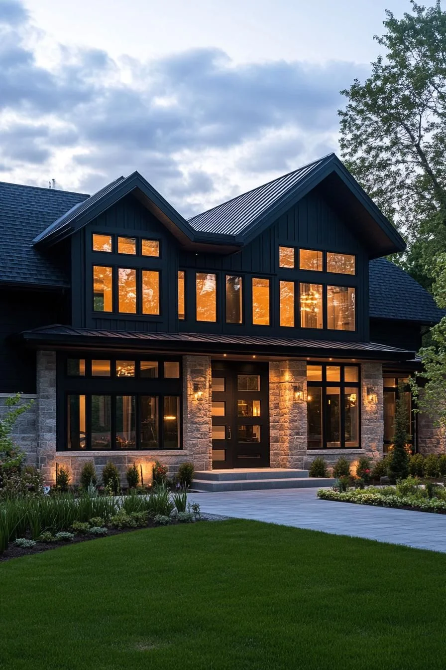 Gabled Rooflines Glowing at Dusk