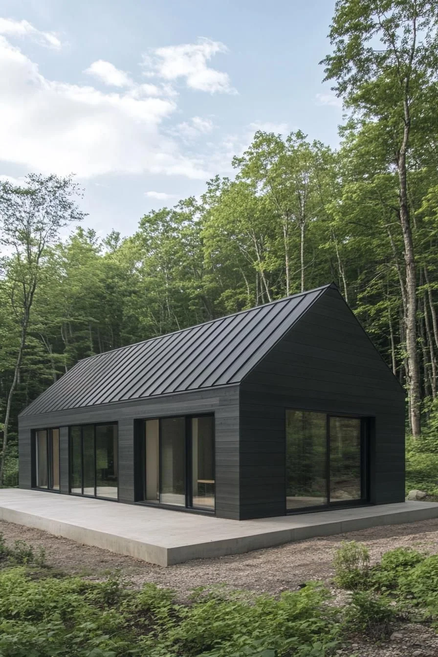 Sleek Black-Clad Cabin in the Forest