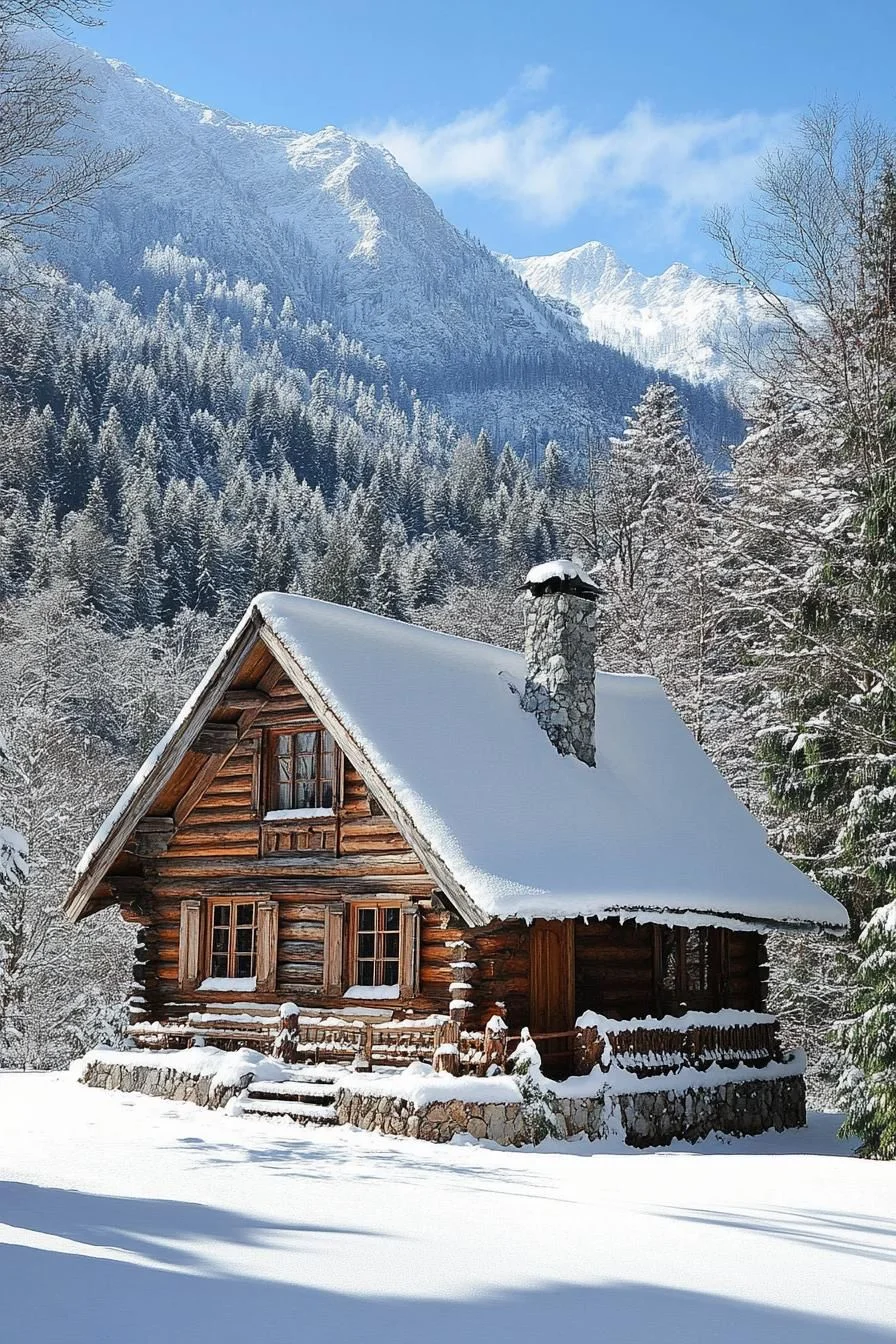 Snug Timber Bungalow Under Snow-Capped Peaks