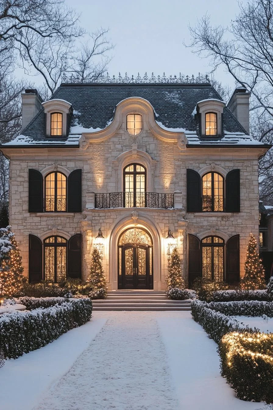 Enchanting Lights Over a Winter Manor