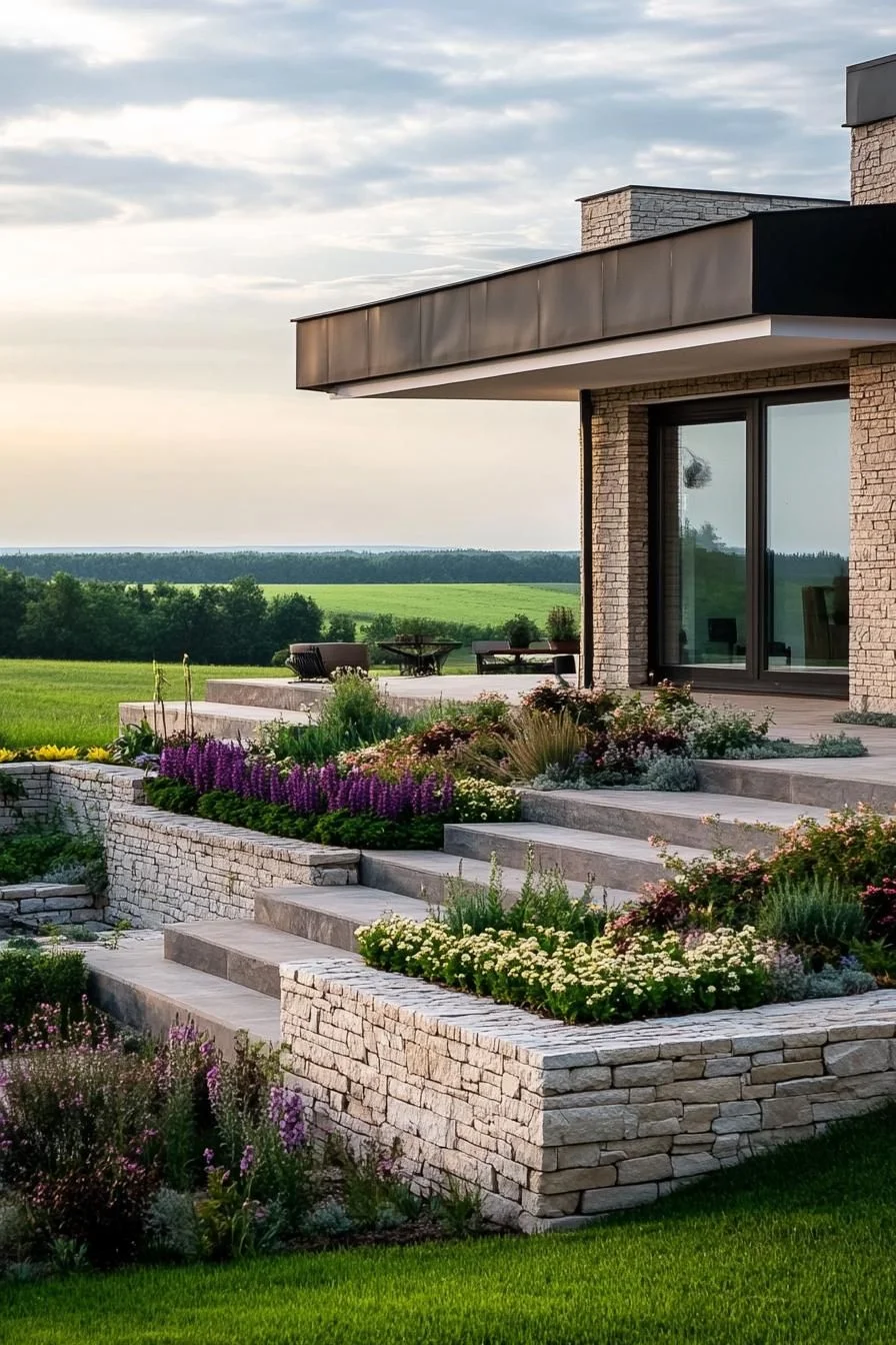 Stacked Stone Flower Beds