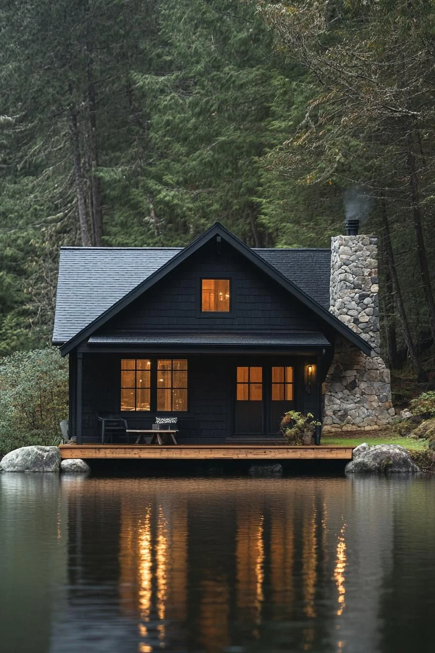 A Quiet Lakeside Cabin at Midnight