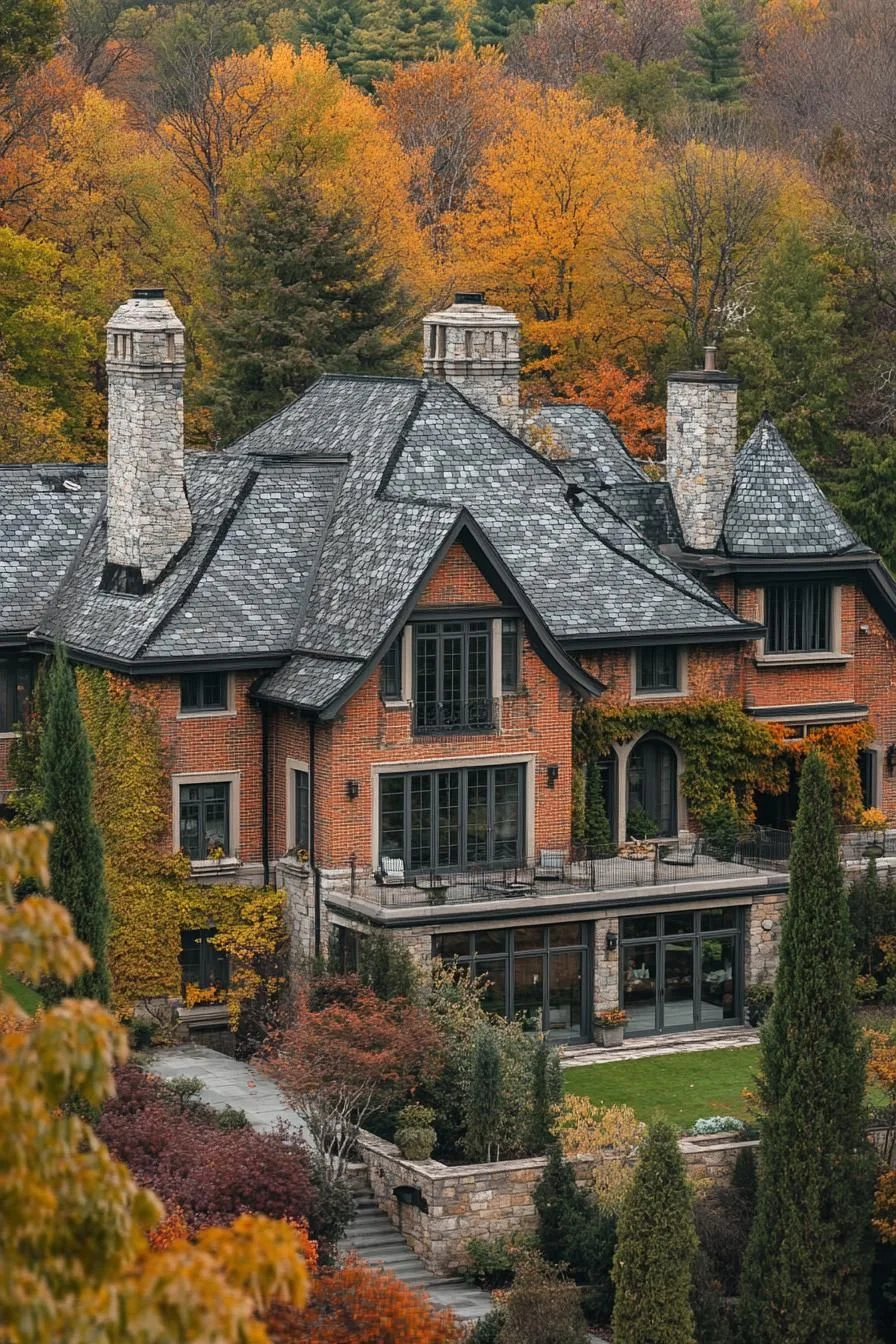 Grand Manor Set Against Autumn Colors