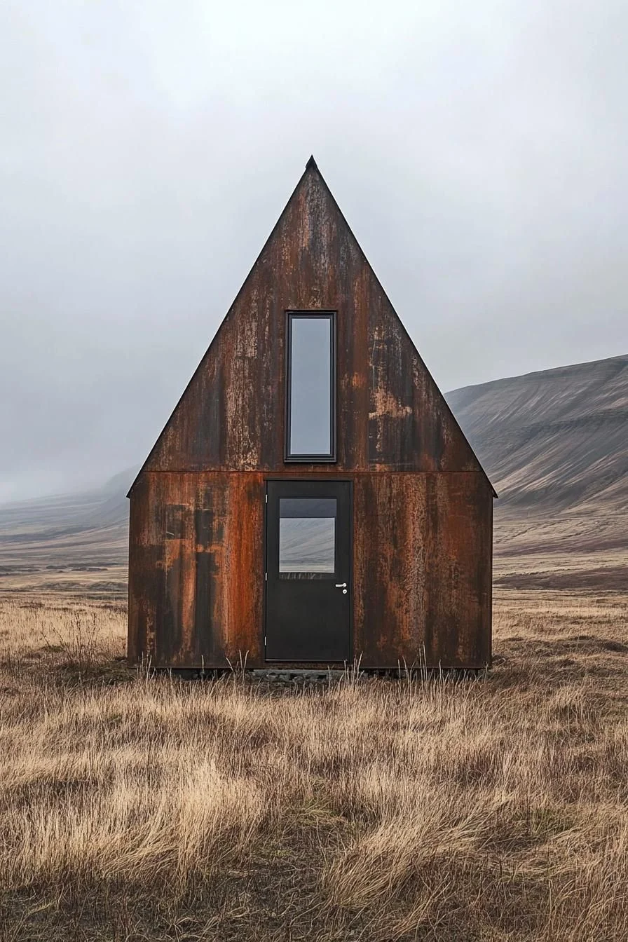A Tall Cabin With Rustic Metal Siding