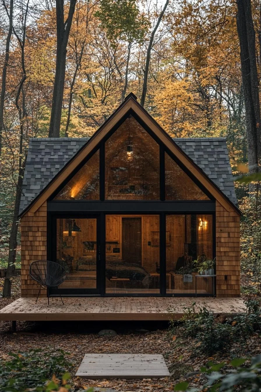 A Peak-Roofed Cabin in Fall Colors