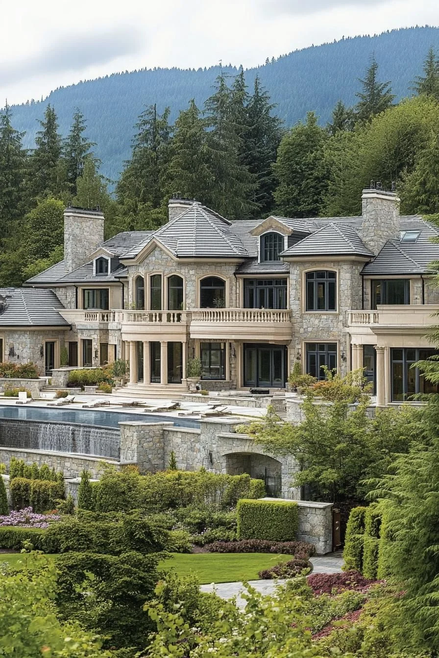 Stone Estate in an Evergreen Setting