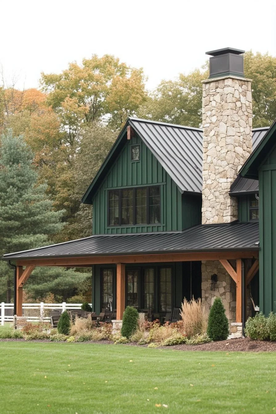 A Green Gable and Its Standout Chimney