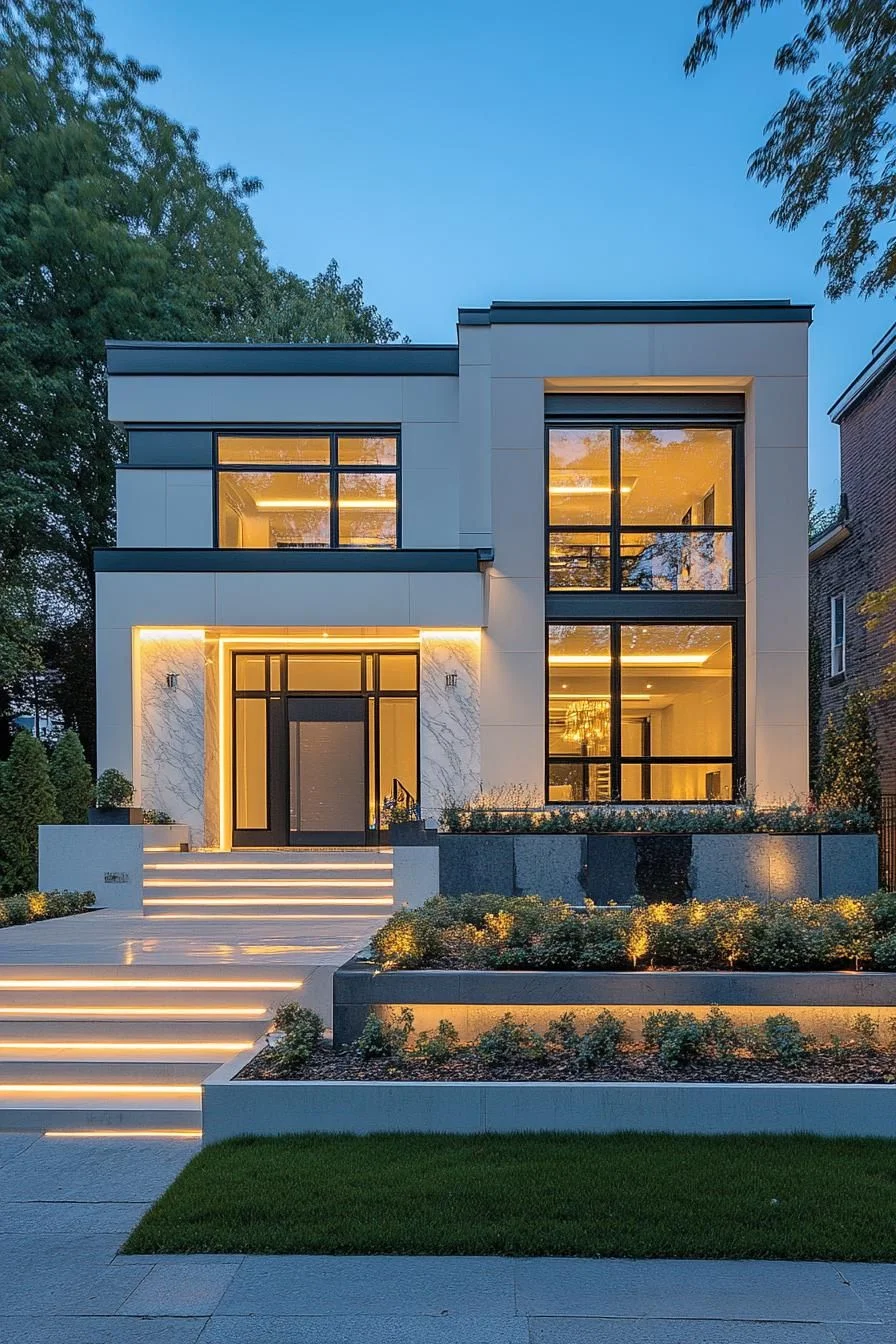 Steel and Marble Villa at Dusk