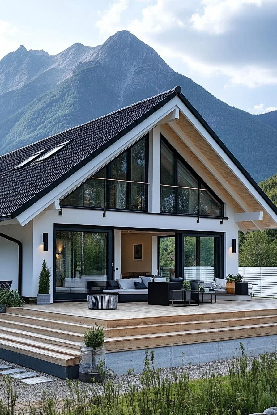 Gable House Set Against Mountain Peaks