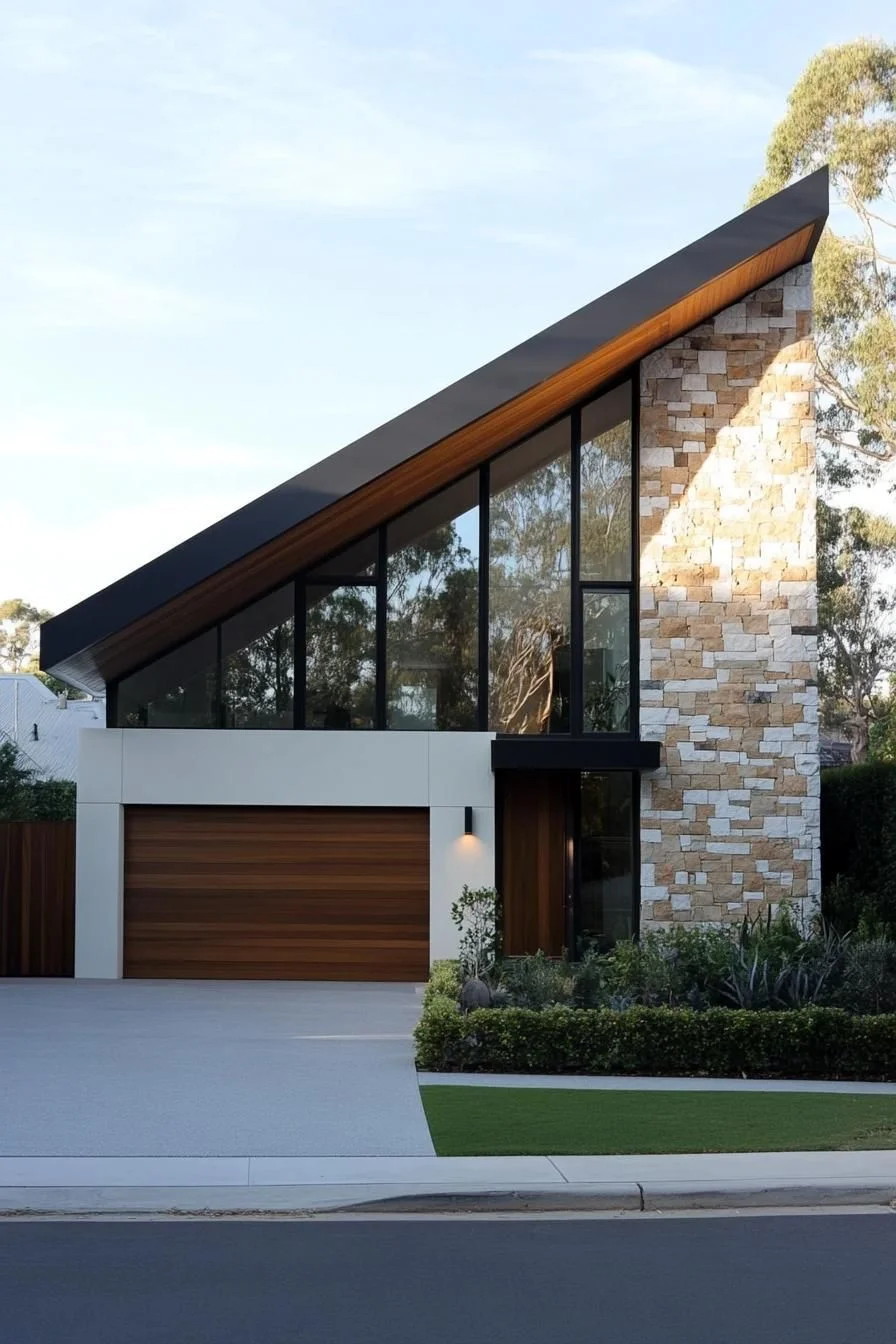 Bold Roof Slants and Stone Exteriors