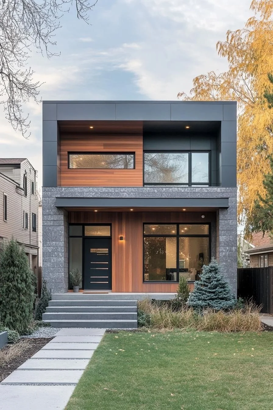 Boxy Two-Story Facade with Warm Accents
