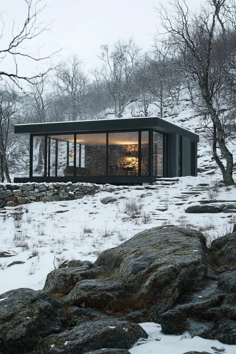 Glass Cabin Retreat in Snowy Quiet