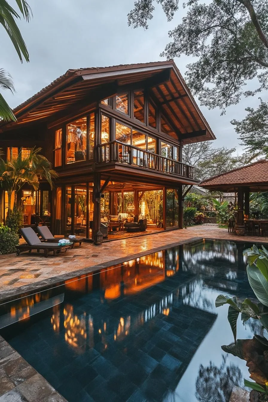 A Jungle Glass Chalet at Twilight