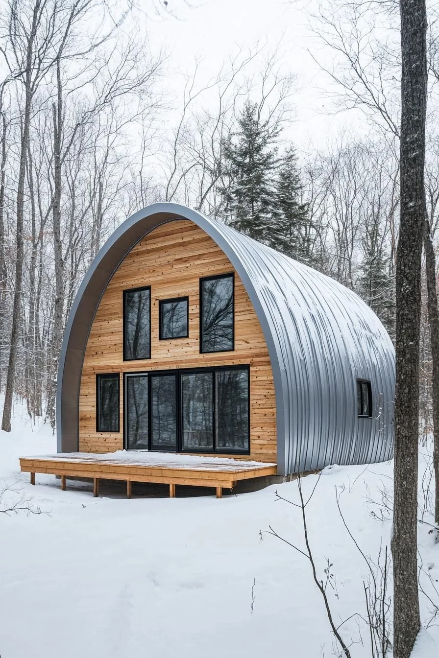 A Quirky Quonset Cabin Under Winter Skies