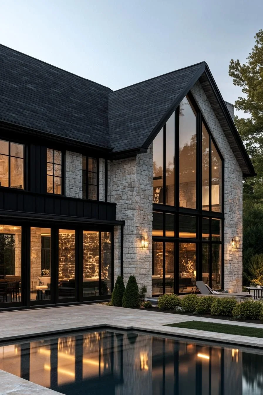 A Modern Countryside Farmhouse at Twilight