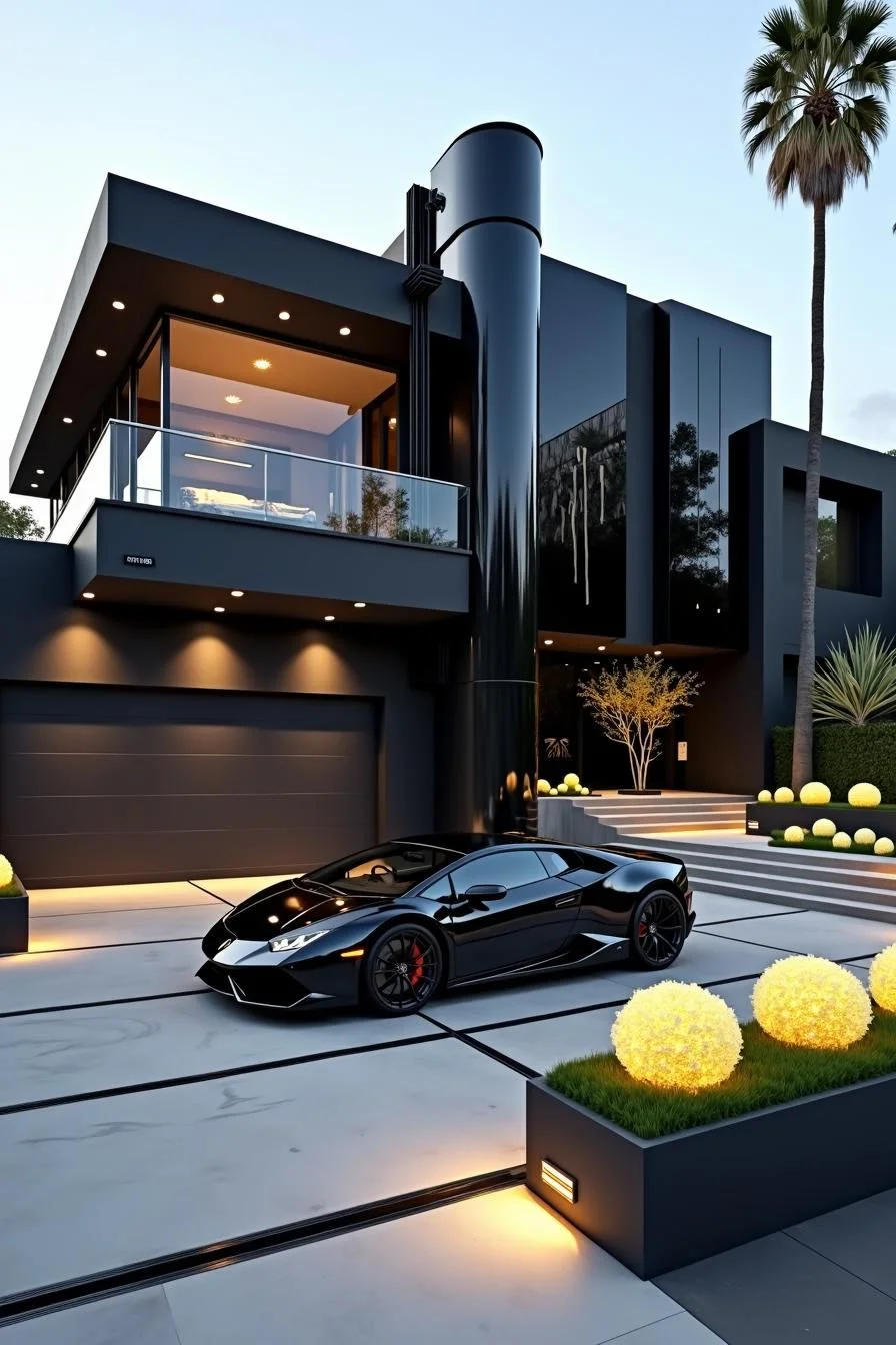 Serene Black Modern Facade