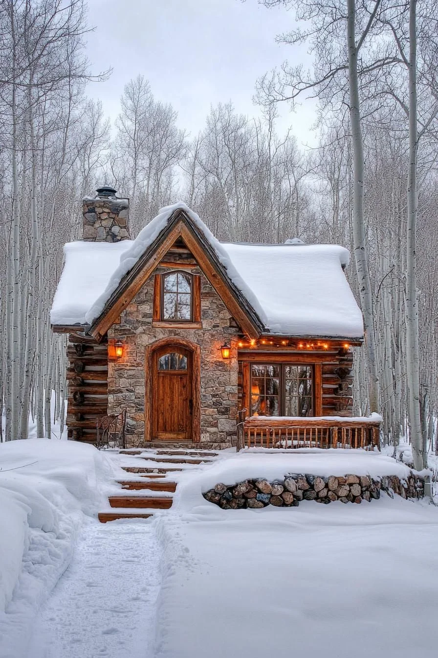 Rustic Stone Cottage Wrapped in Winter