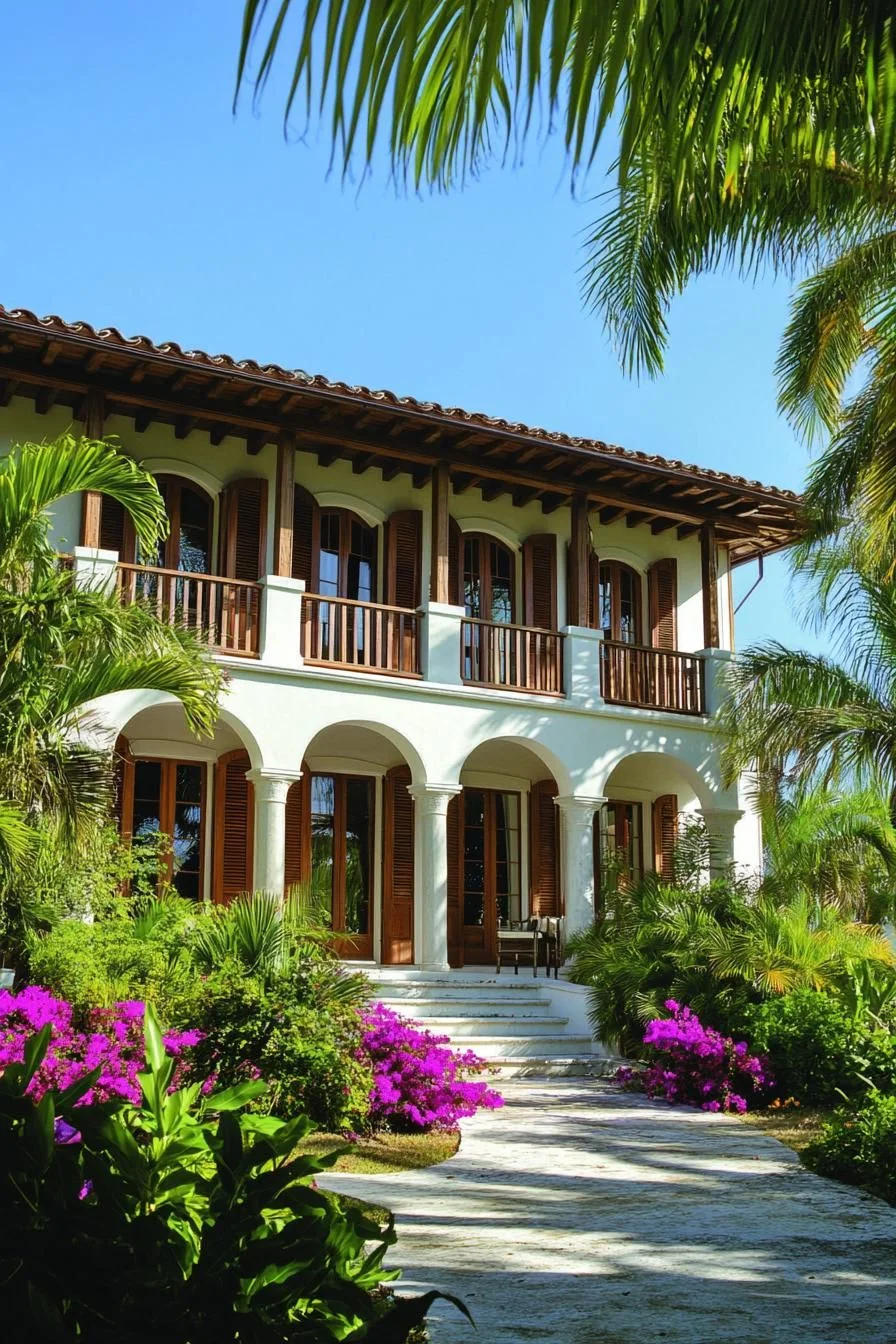 A Tropical Home With Arches and Plants