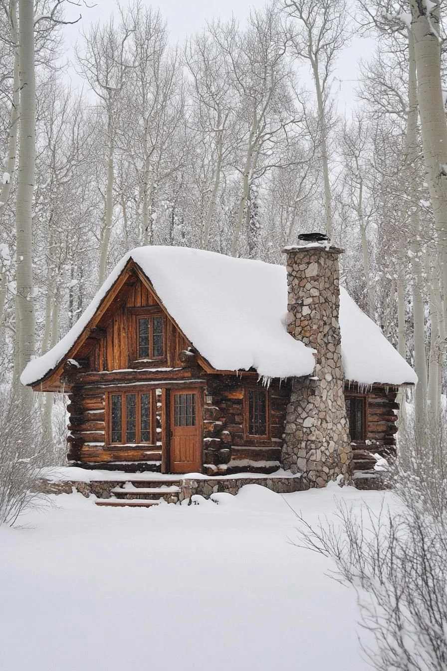 A Cozy Log Cabin in Winter