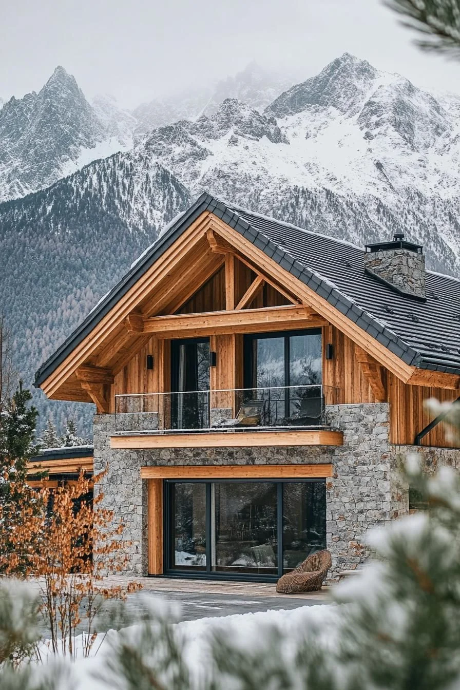 Wooden Beams Paired With Stone Accents