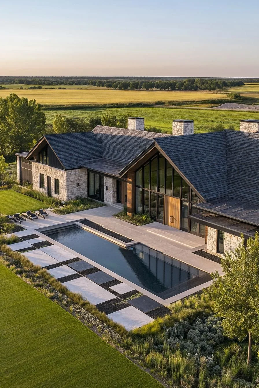 A Farmhouse With Poolside Field Views