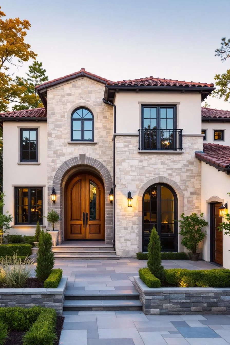 Tuscan Stone Facade with an Arched Entry