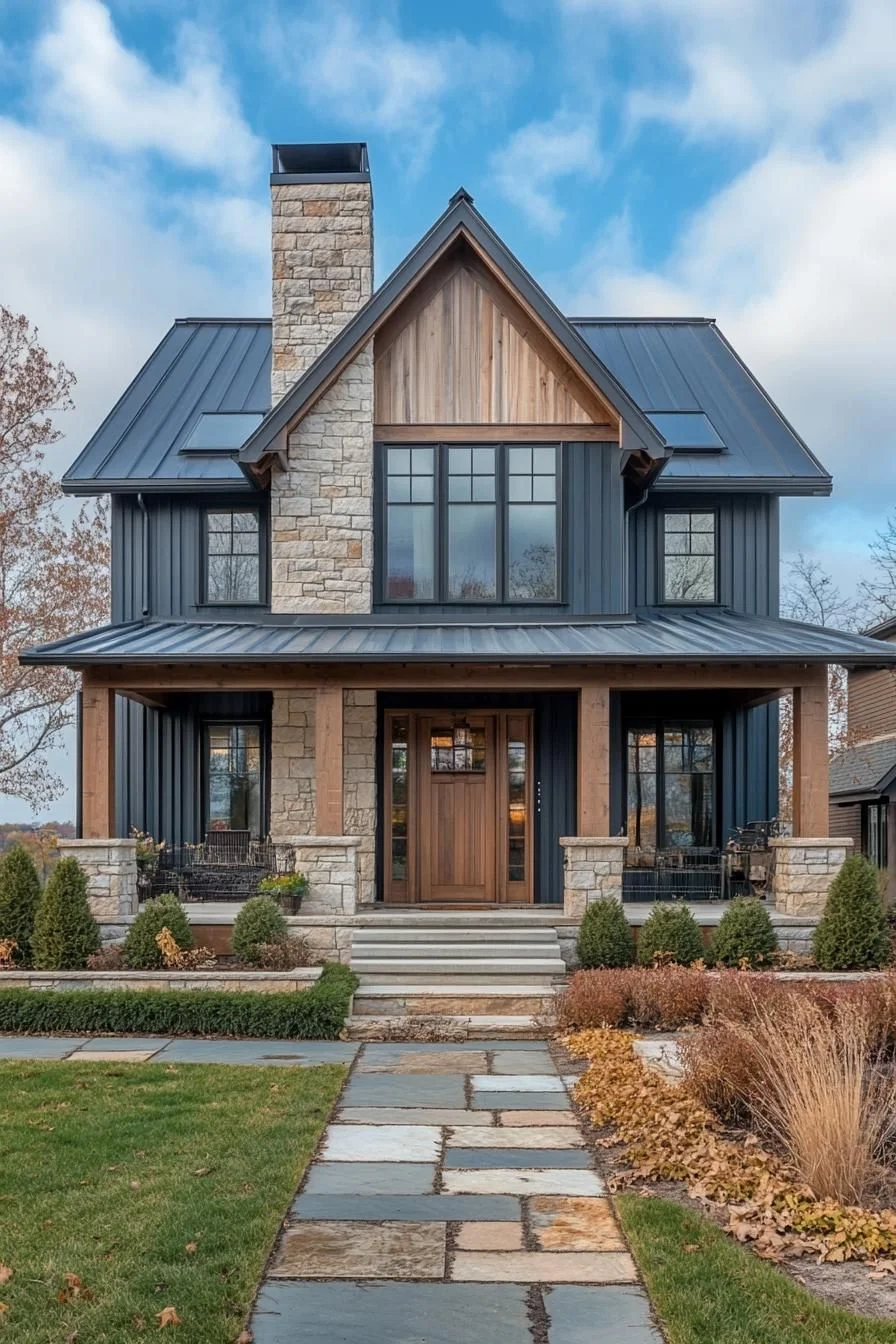 A Gabled Farmhouse with a Smoking Chimney