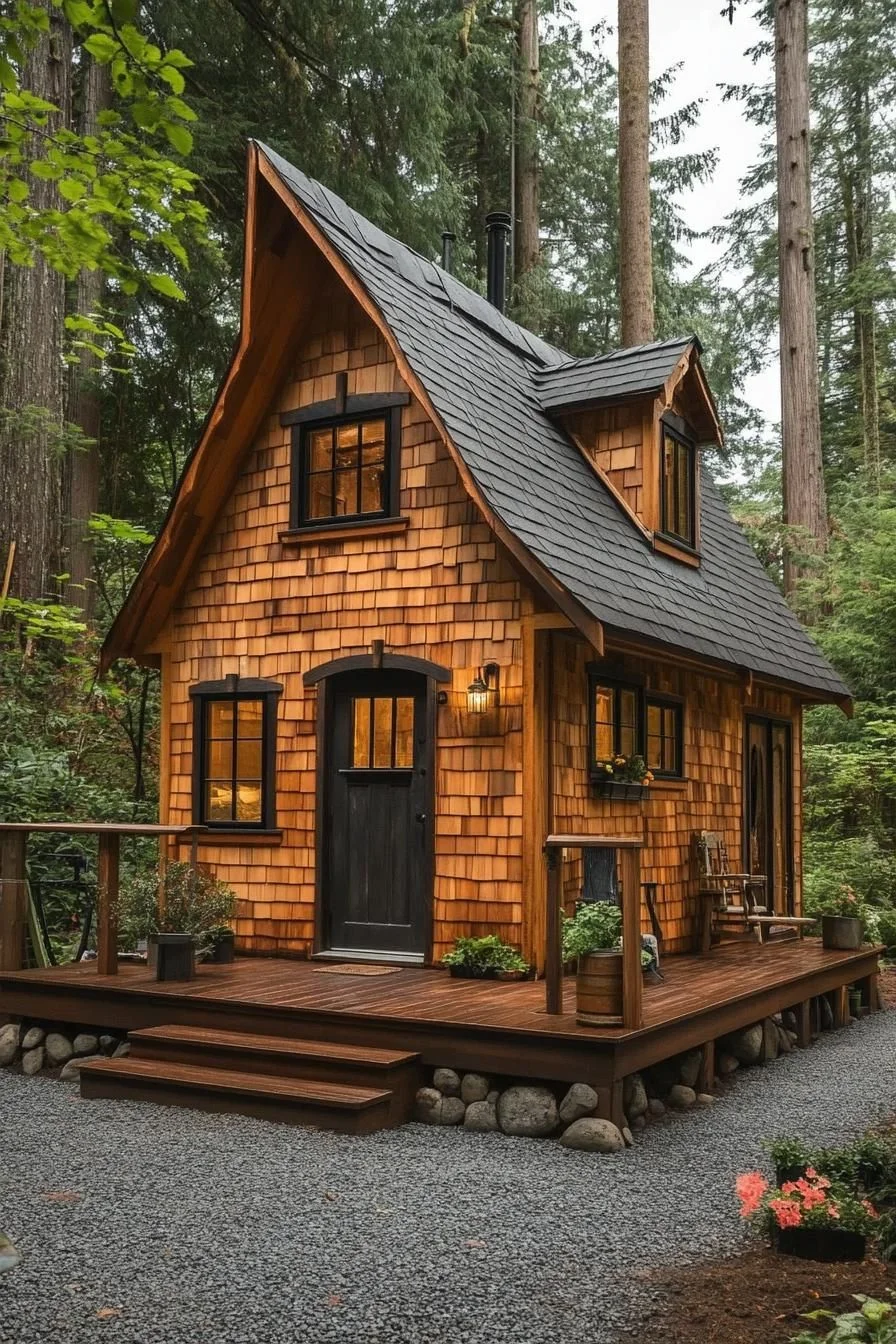 53) A Gabled Wood Cabin with Personality
