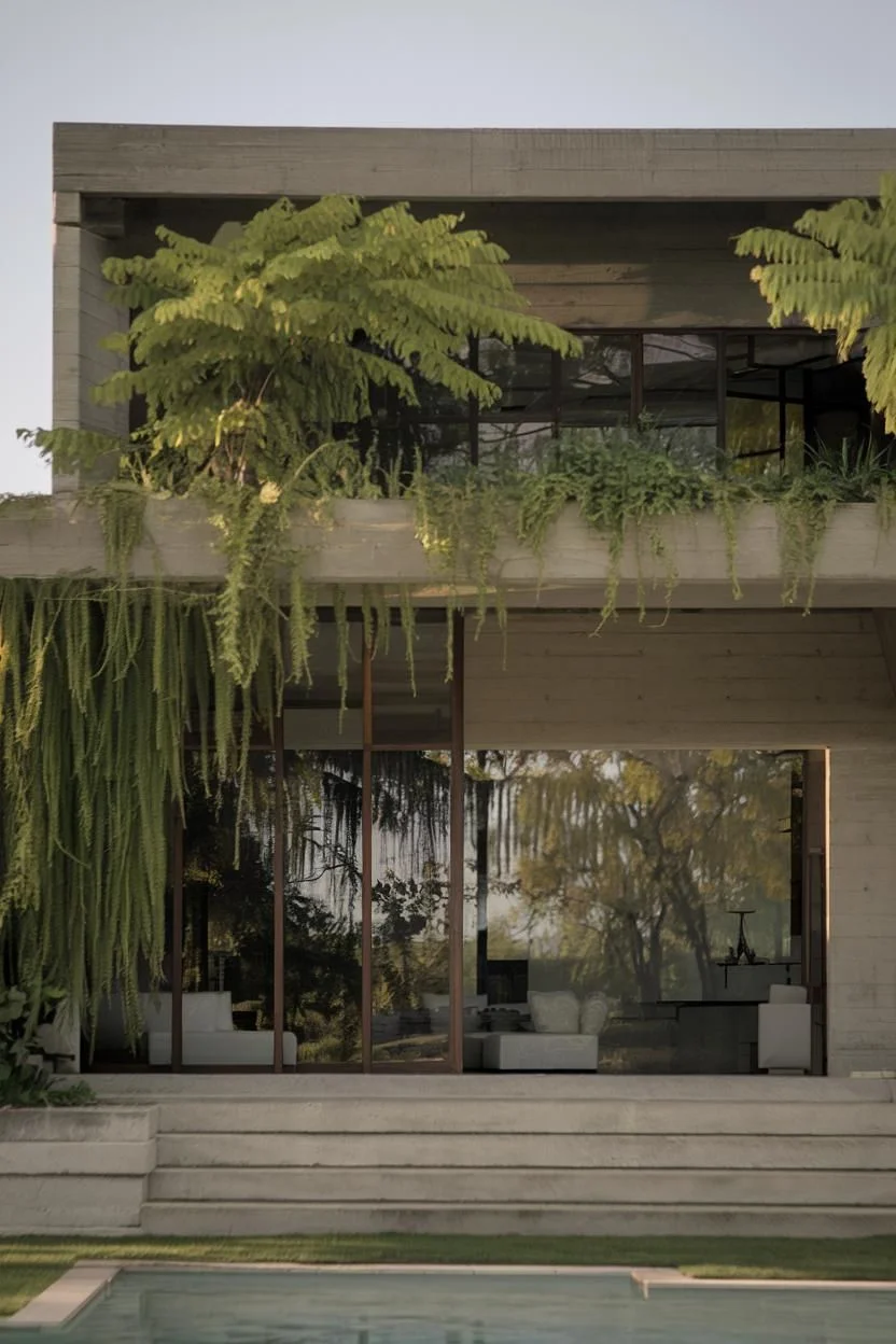 A Concrete Canopy Framed by Leaves