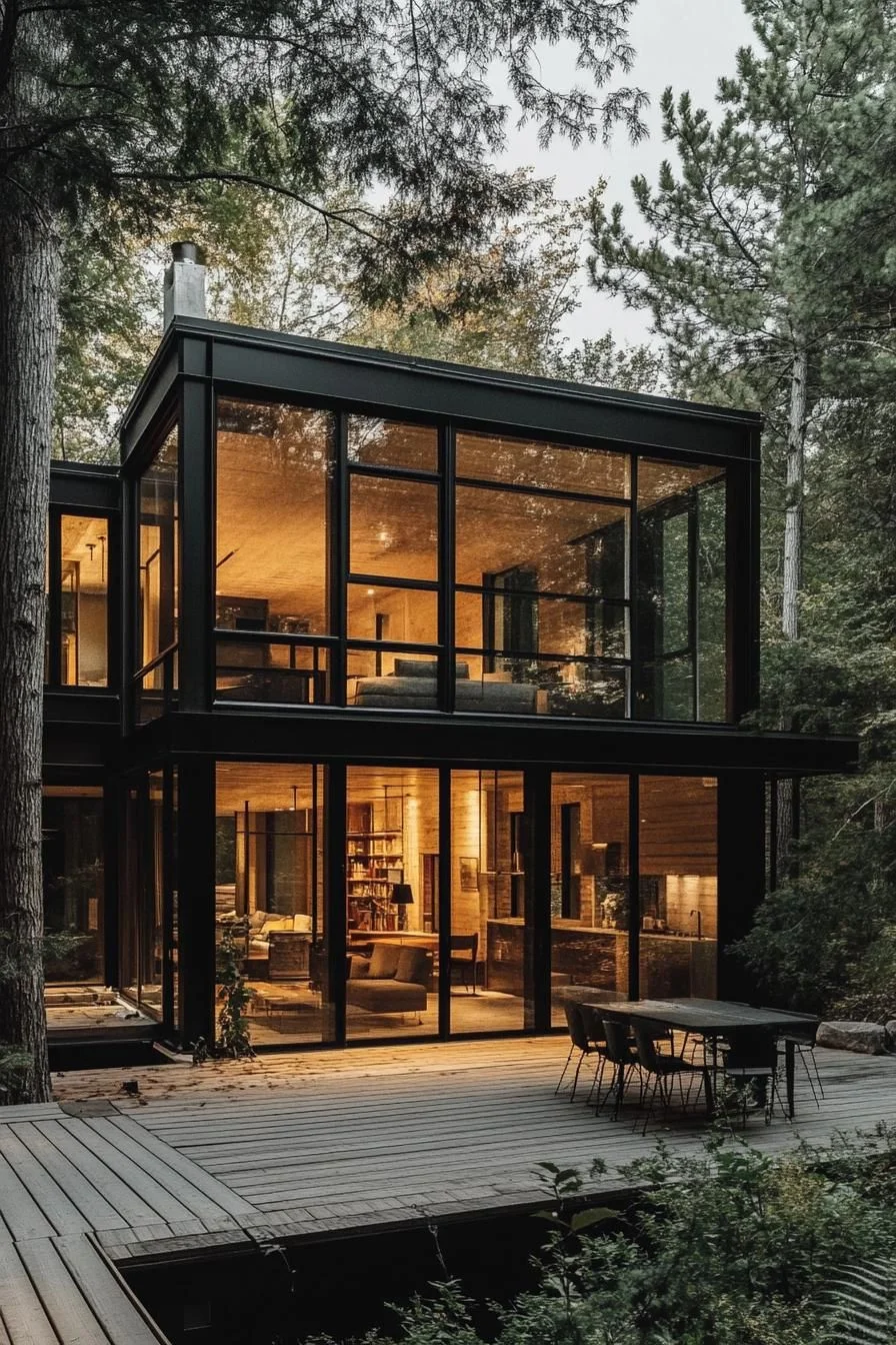 A Glass House Glowing Among The Trees