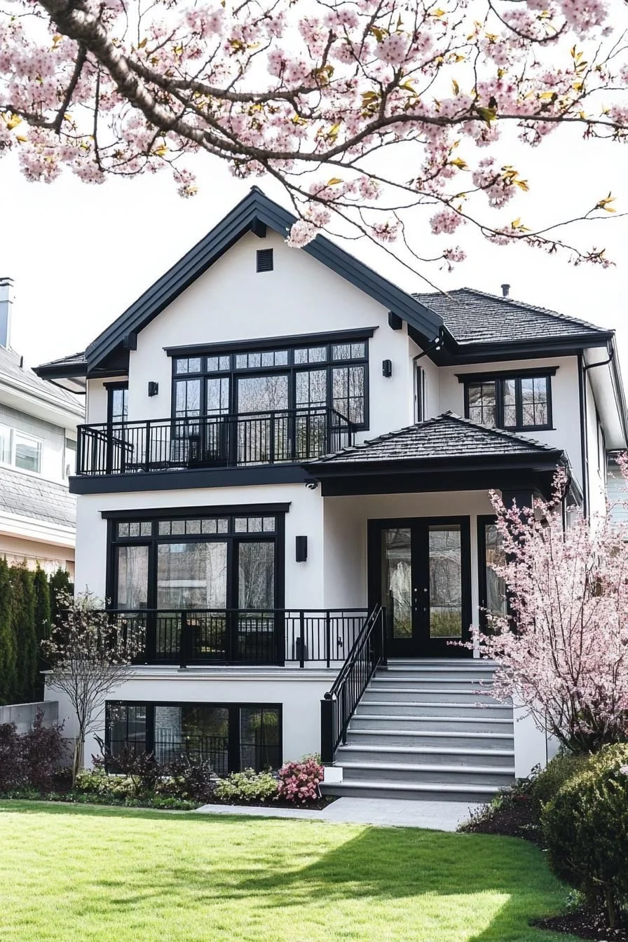 Blossom-Framed Charming White House
