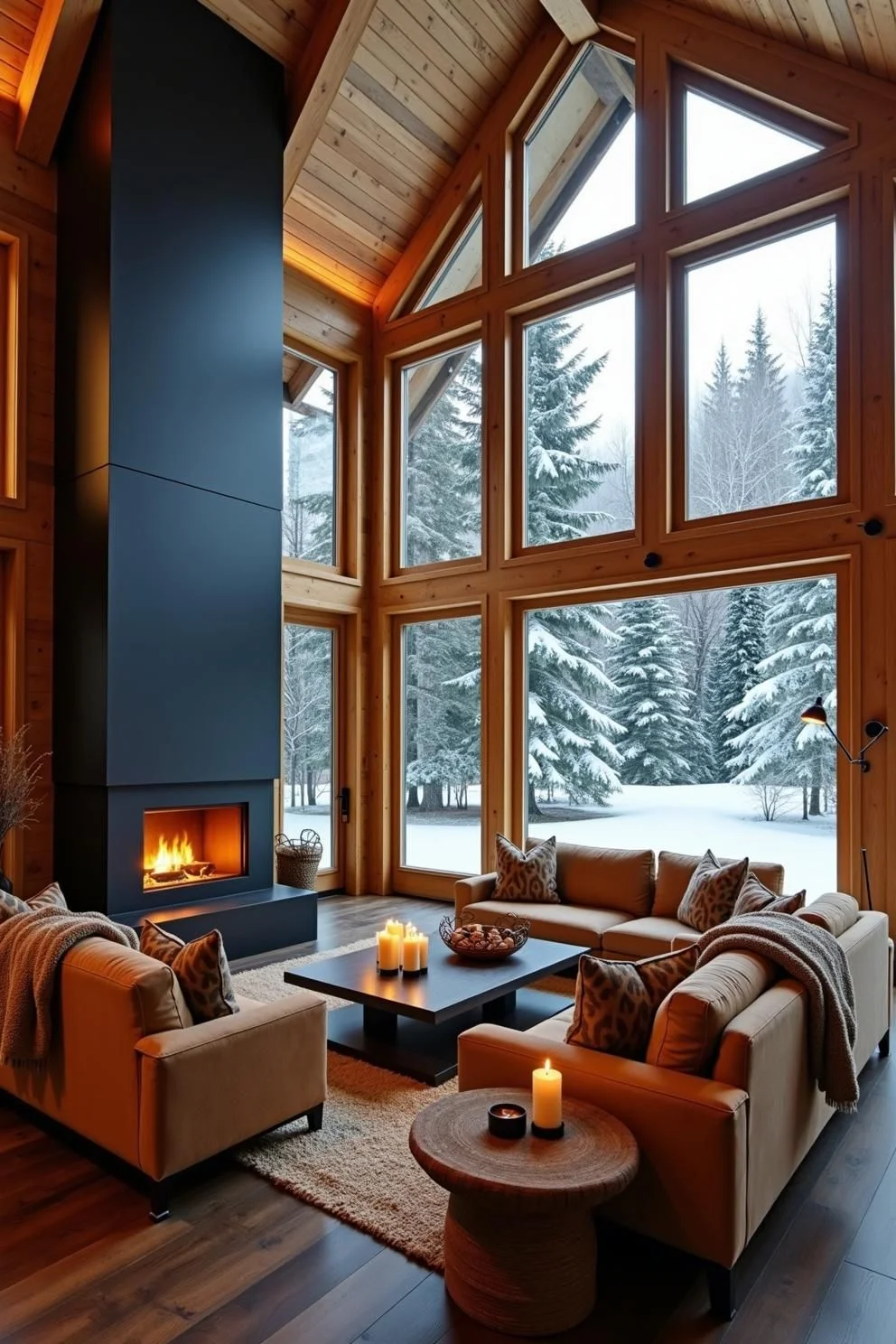 A Timber Lounge Built Around the Fire