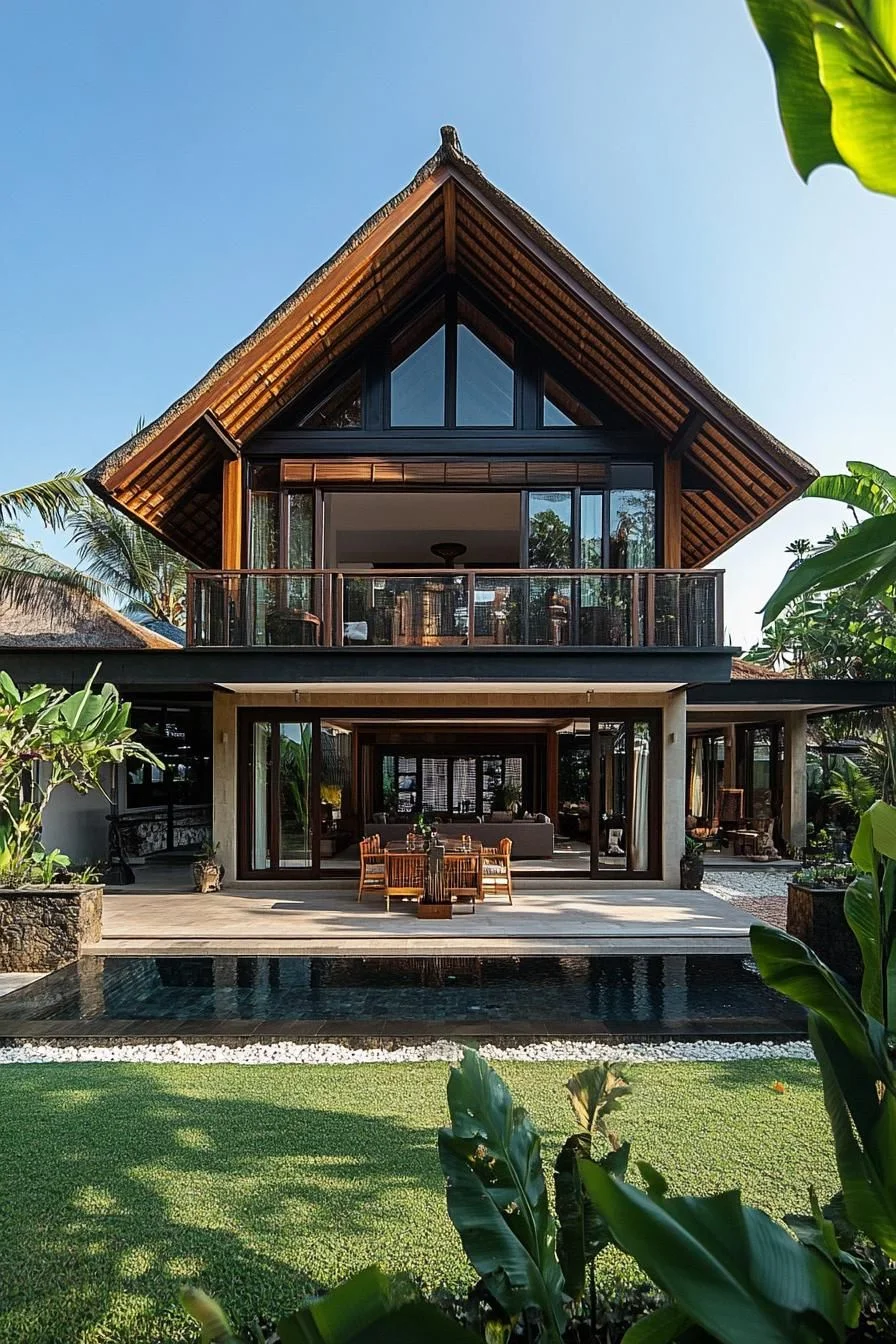 A Glassy Palm Pavilion with a Thatched Roof