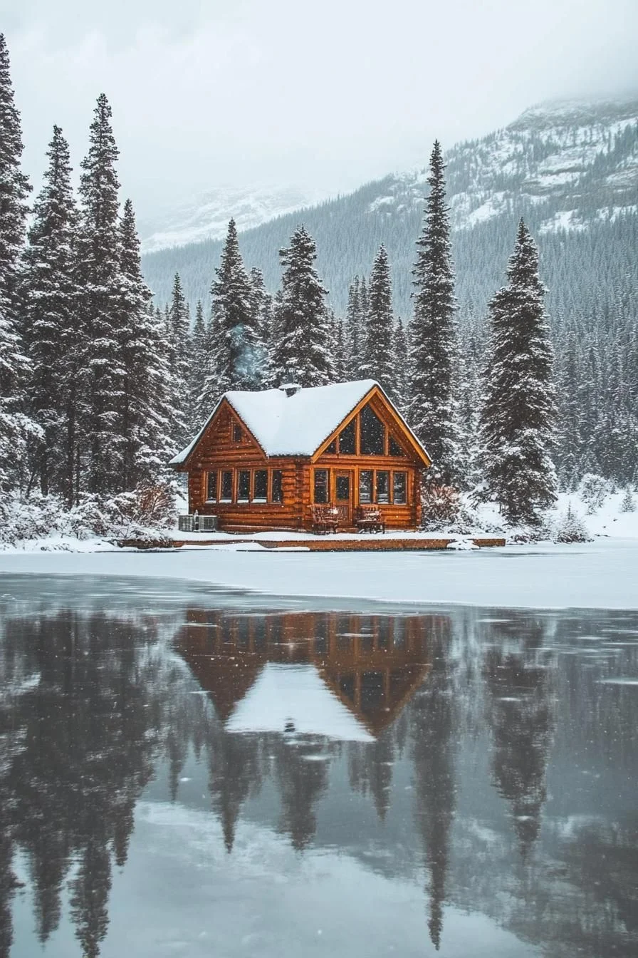 A Cabin Set In A Snowy Paradise