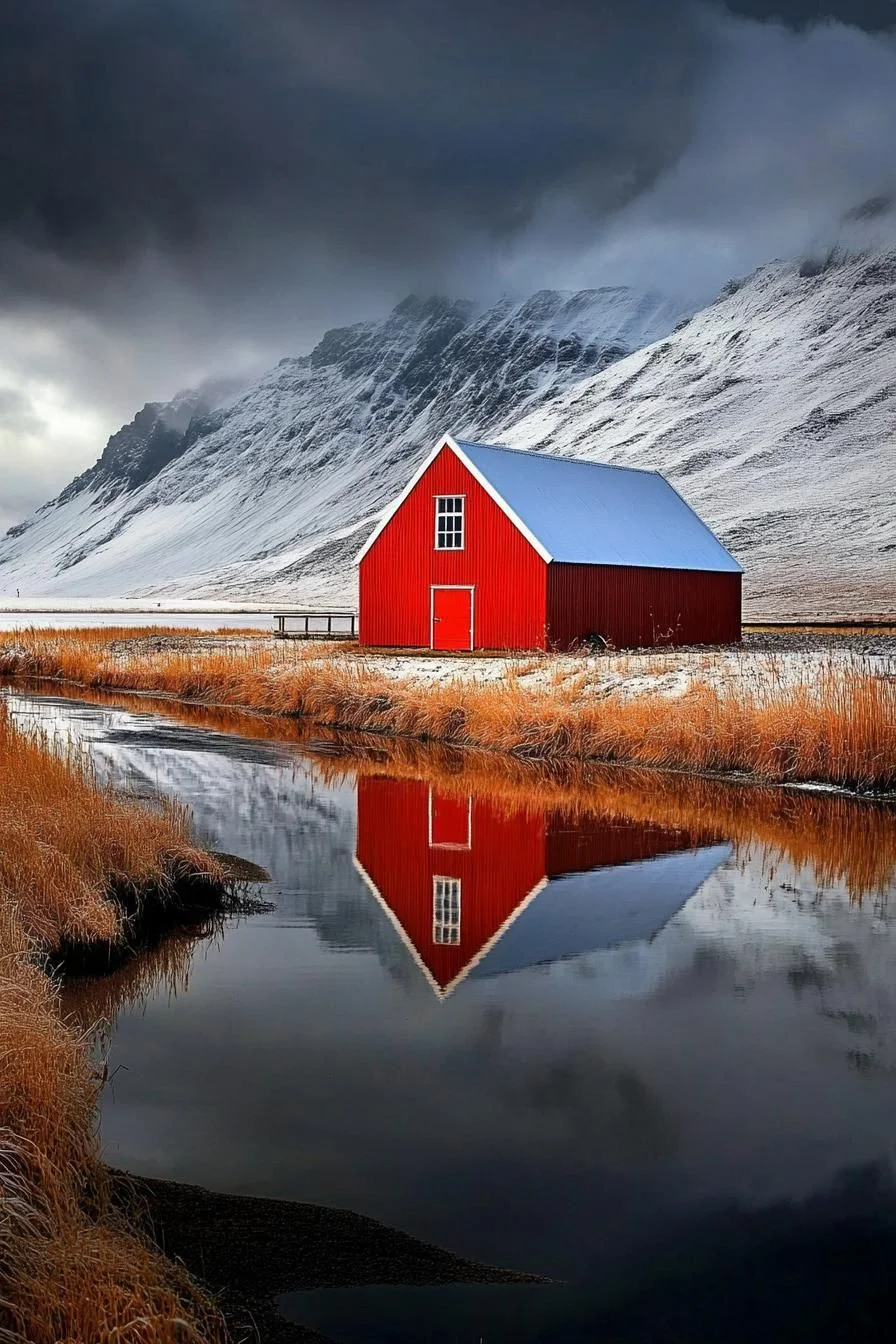 Red Barndominium Near Snowy Peaks